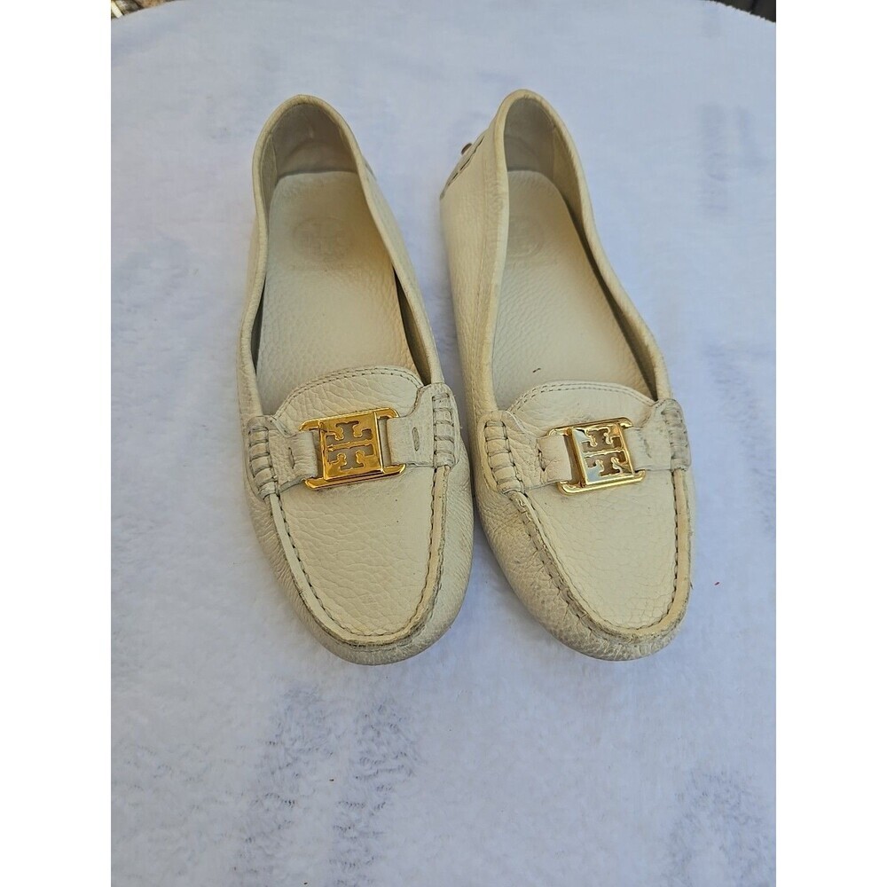 Tory Burch Kendrick Gold Pebbled Leather Moccasin Drivers Driving Loafers 5.5 M